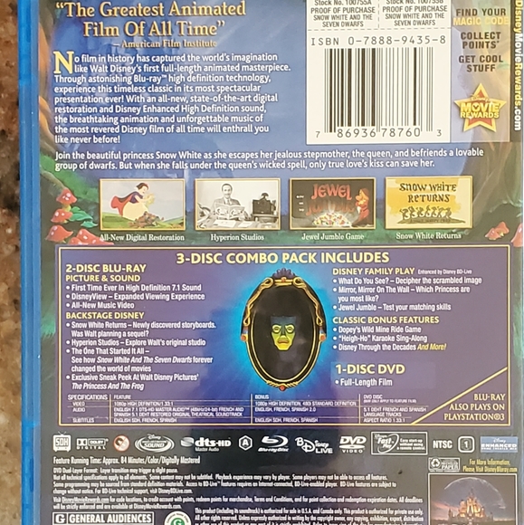 Disney's Snow White Blu-ray and DVD combo with Bonus Features Diamond Edition - Picture 2 of 6